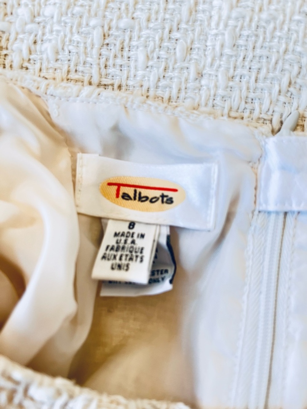 Talbots Cream Blazer Black Piping Trim Suit 8 Blazer Pencil Skirt Tween Jacket - Picture 9 of 15